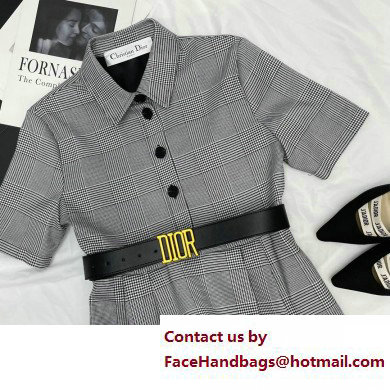 dior Black and White Prince of Wales Wool Belted Short Dress 2023