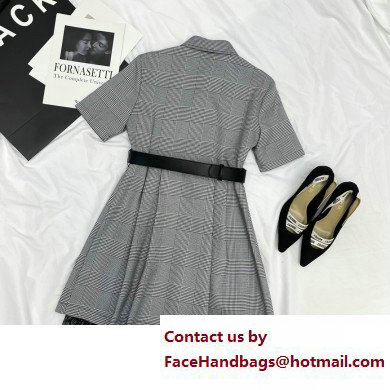 dior Black and White Prince of Wales Wool Belted Short Dress 2023