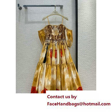 dior Cotton and Silk Poplin with Fuego Motif Long Dress 2023