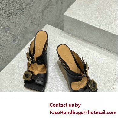 Bottega Veneta Heel 9.5cm Leather Stretch Buckle Mules Sandals Black 2023 - Click Image to Close
