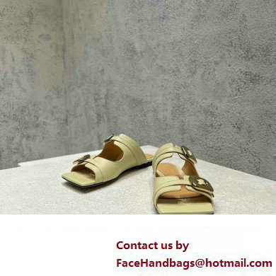 Bottega Veneta Leather Stretch Buckle Mules Sandals Flats Light Yellow 2023 - Click Image to Close