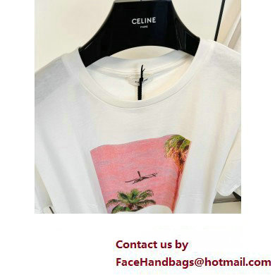 Celine loose ave 57 sky t-shirt in cotton jersey OFFWHITE / PINK / VERT 2023 - Click Image to Close
