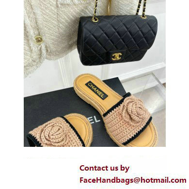 Chanel Braided Knit Camellia Mules Beige 2023 - Click Image to Close