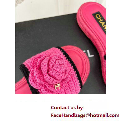 Chanel Braided Knit Camellia Mules Fuchsia 2023