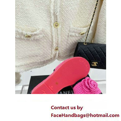 Chanel Braided Knit Camellia Mules Fuchsia 2023