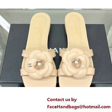 Chanel Camellia and Pearl Flat Mules Beige 2023