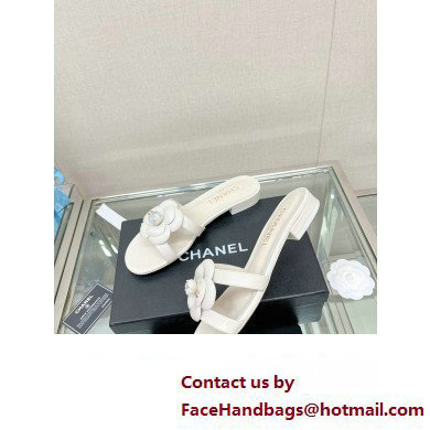 Chanel Camellia and Pearl Flat Mules White 2023