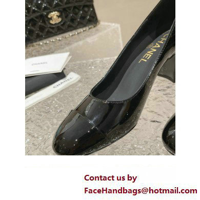 Chanel Heel 6.5cm Patent Calfskin Pumps G45053 Black 2023 - Click Image to Close