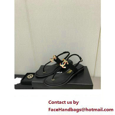 Chanel Metal CC Logo Thong Sandals Suede Black 2023