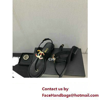 Chanel Metal CC Logo Thong Sandals Suede Black 2023