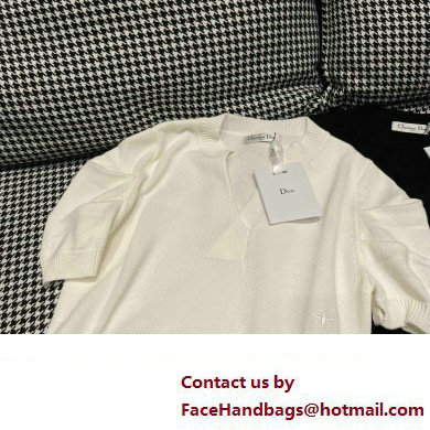 DIOR white Wool Knit Short-Sleeved Draped Sweater 2023