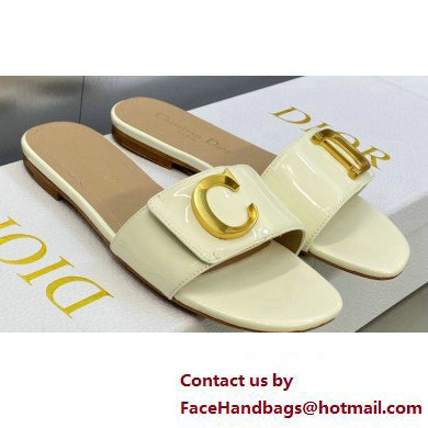 Dior C'est Flat Slides Patent Calfskin White 2023