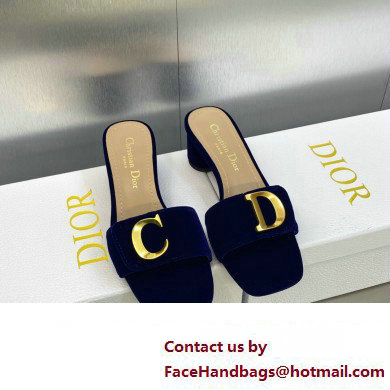 Dior Heel 4.5cm C'est Slides Velvet Dark Blue 2023