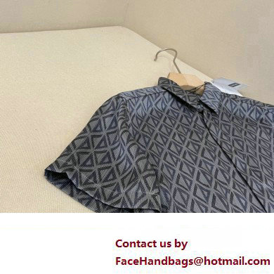 Dior men's DEEP GRAY SILK TWILL CD Diamond Short-Sleeved Shirt 2023