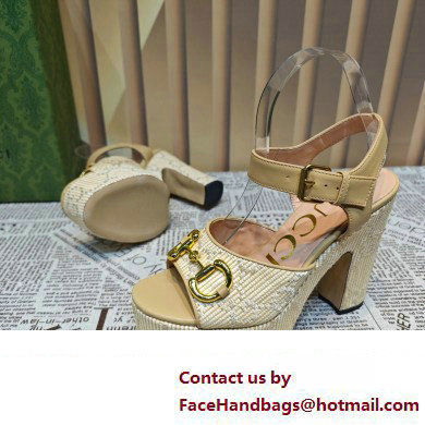 Gucci Heel 12cm Platform 3.5cm Horsebit sandals 745955 Apricot 2023 - Click Image to Close