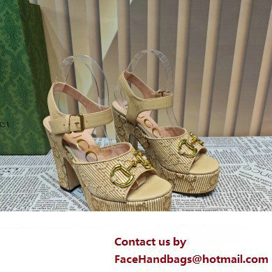 Gucci Heel 12cm Platform 3.5cm Horsebit sandals 745955 Beige 2023 - Click Image to Close