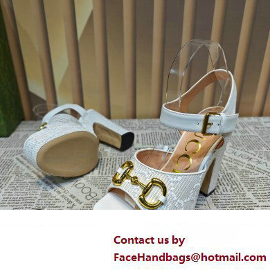 Gucci Heel 12cm Platform 3.5cm Horsebit sandals 745955 White 2023 - Click Image to Close