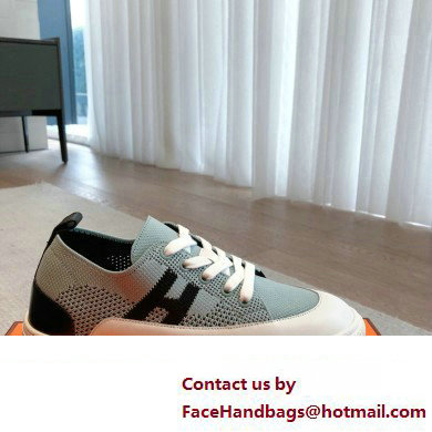 Hermes Knit and calfskin Deep Women/Men Sneakers 04 2023 - Click Image to Close