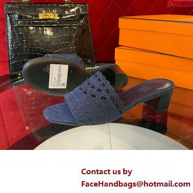Hermes heel 5CM Gaelle sandal in denim bleu brut / marine 2023 - Click Image to Close