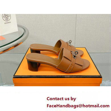 Hermes heel 5CM Giulia sandal in calfskin TAN 2023