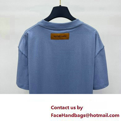 LOUIS VUITTON Embossed LV Cotton T-Shirt BLUE 2023 - Click Image to Close