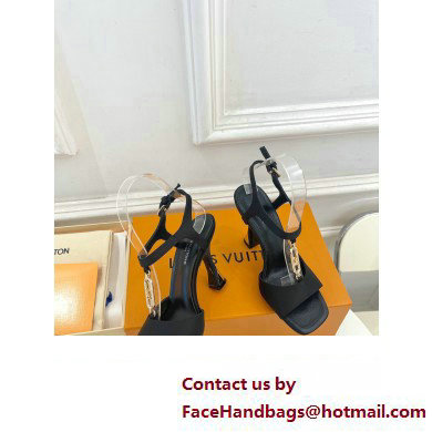Louis Vuitton Heel 9.5cm Sparkle Sandals Satin Black with LV Initials chain 2023 - Click Image to Close