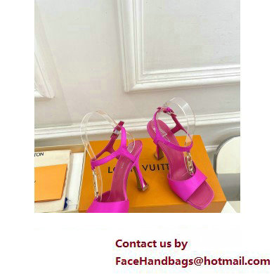 Louis Vuitton Heel 9.5cm Sparkle Sandals Satin Fuchsia with LV Initials chain 2023 - Click Image to Close
