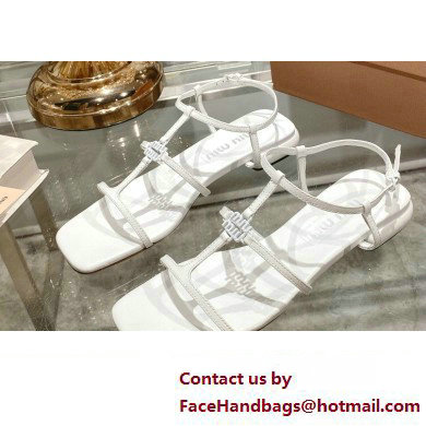 Miu Miu Patent leather sandals White with metal lettering logo 2023 - Click Image to Close