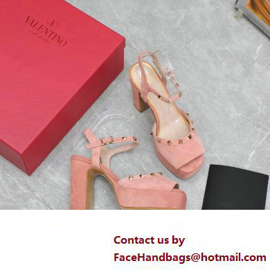 Valentino Heel 11cm Platform 3cm Leather Rockstud ankle strap sandals Suede Pink 2023 - Click Image to Close
