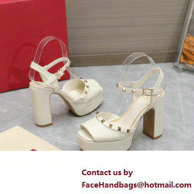 Valentino Heel 11cm Platform 3cm Leather Rockstud ankle strap sandals White 2023 - Click Image to Close