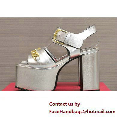 Valentino Heel 12.5cm Platform 4cm VLogo Chain sandals in calfskin leather Silver 2023