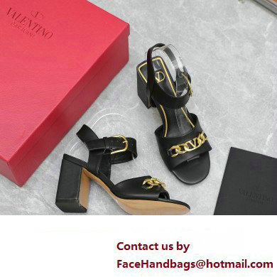 Valentino Heel 8cm VLogo Chain sandals in calfskin leather Black 2023 - Click Image to Close