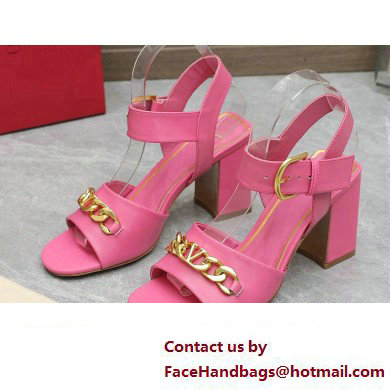 Valentino Heel 8cm VLogo Chain sandals in calfskin leather Pink 2023