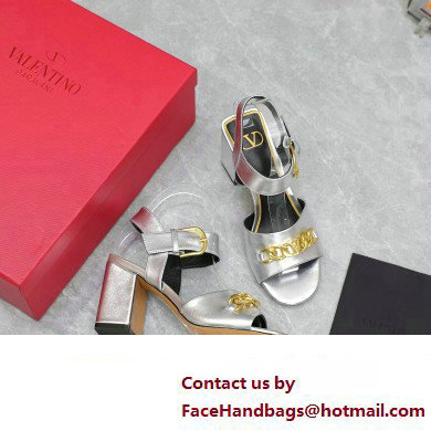 Valentino Heel 8cm VLogo Chain sandals in calfskin leather Silver 2023