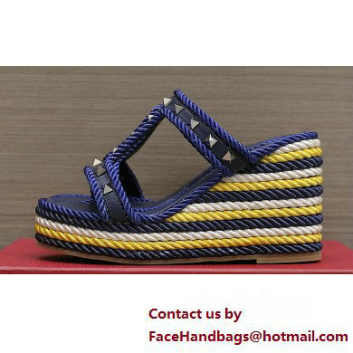 Valentino Heel 9.5cm Platform 3.5cm Rockstud wedge sandals in calfskin Blue/Multicolor 2023