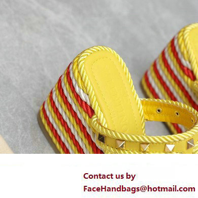 Valentino Heel 9.5cm Platform 3.5cm Rockstud wedge sandals in calfskin Yellow/Red/White 2023