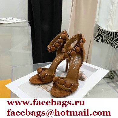 Alaia Heel 10.5cm Studs Bombe Sandals Suede Brown