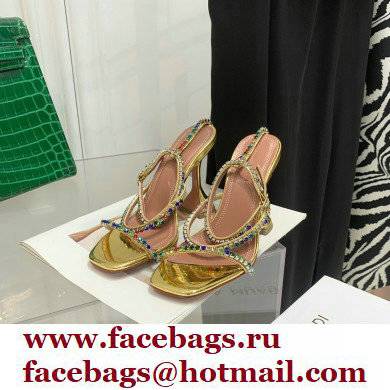 Amina Muaddi Heel 9.5cm Crystals Gilda Sandals Patent Gold 2022