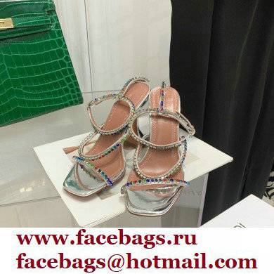 Amina Muaddi Heel 9.5cm Crystals Gilda Sandals Patent Silver 2022