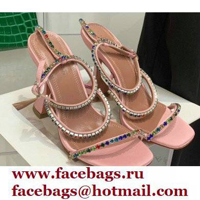 Amina Muaddi Heel 9.5cm Crystals Gilda Sandals Satin Pink 2022