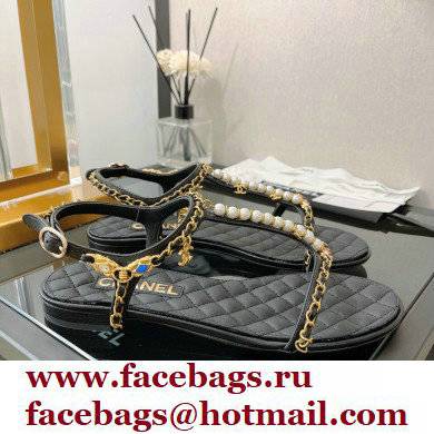 Chanel Chain Lambskin and Jewelry Flat Sandals G38916 Black 2022