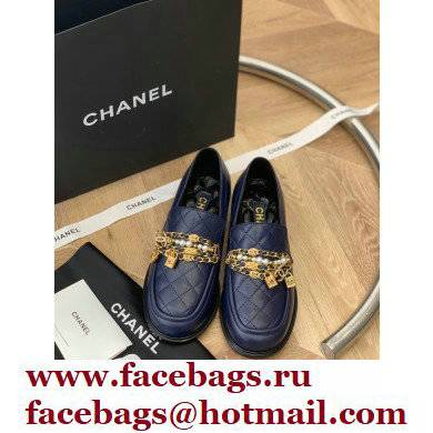 Chanel Chain Lambskin and Jewelry Loafers G38922 Navy Blue 2022 - Click Image to Close