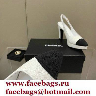 Chanel Heel Platform Slingbacks Tweed White 2022 - Click Image to Close
