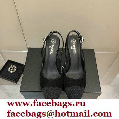 Chanel Heel Platform Slingbacks Velvet Black 2022