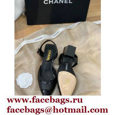 Chanel Lambskin and Patent Calfskin Open Shoes Pumps G38846 Black 2022 - Click Image to Close