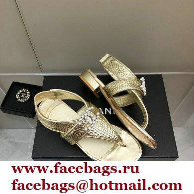 Chanel Pearl CC Logo Thong Sandals Gold 2022