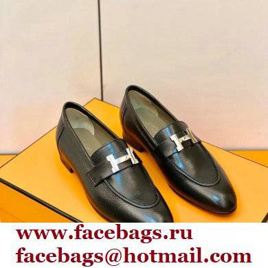 Hermes Leather royal Loafers Black/gray