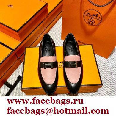 Hermes Leather royal Loafers black/pink new