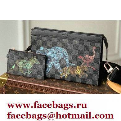 Louis Vuitton Damier Graphite canvas Gaston Wearable Wallet Bag wild animals print N64608