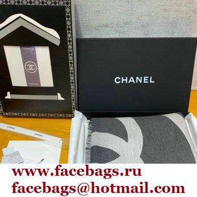 chanel logo printed cashmere scarf gray 2022 - Click Image to Close